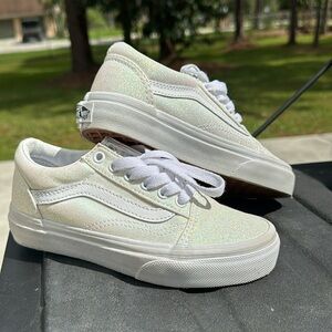 Girls White Glitter Vans NWOT